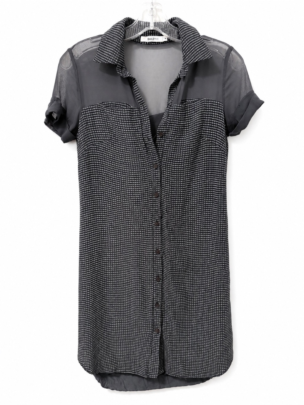 Bailey 44 Sheer Button Tunic Shirt Dress XS Minimalist Transitional Fall Silk